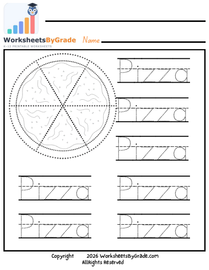 Letter Tracing: Pizza — Pre-K Worksheet 1 preview
