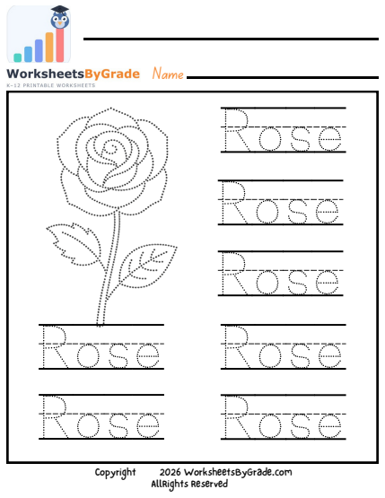 Letter Tracing: Rose — Pre-K Worksheet 1 preview