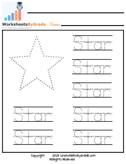 Letter Tracing: Star — Pre-K Worksheet 1 preview