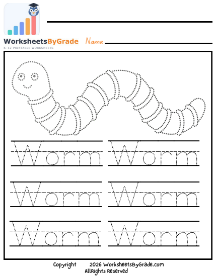 Letter Tracing: Worm — Pre-K Worksheet 1 preview