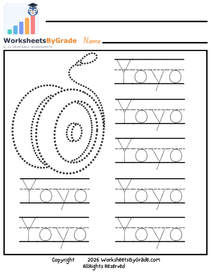 Letter Tracing: YoYO — Pre-K Worksheet 1 preview