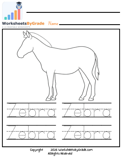Letter Tracing: Zebra — Pre-K Worksheet 1 preview