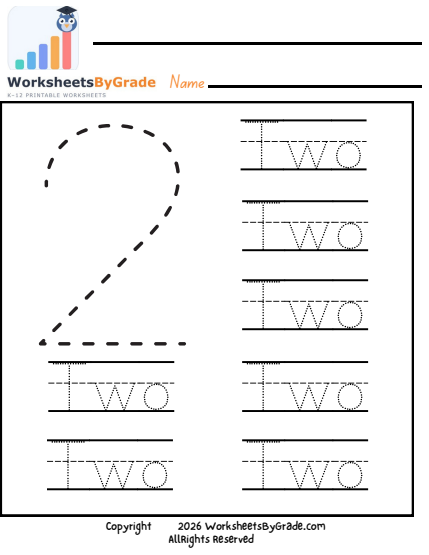 Number Tracing: Two — Pre-K Worksheet 1 preview